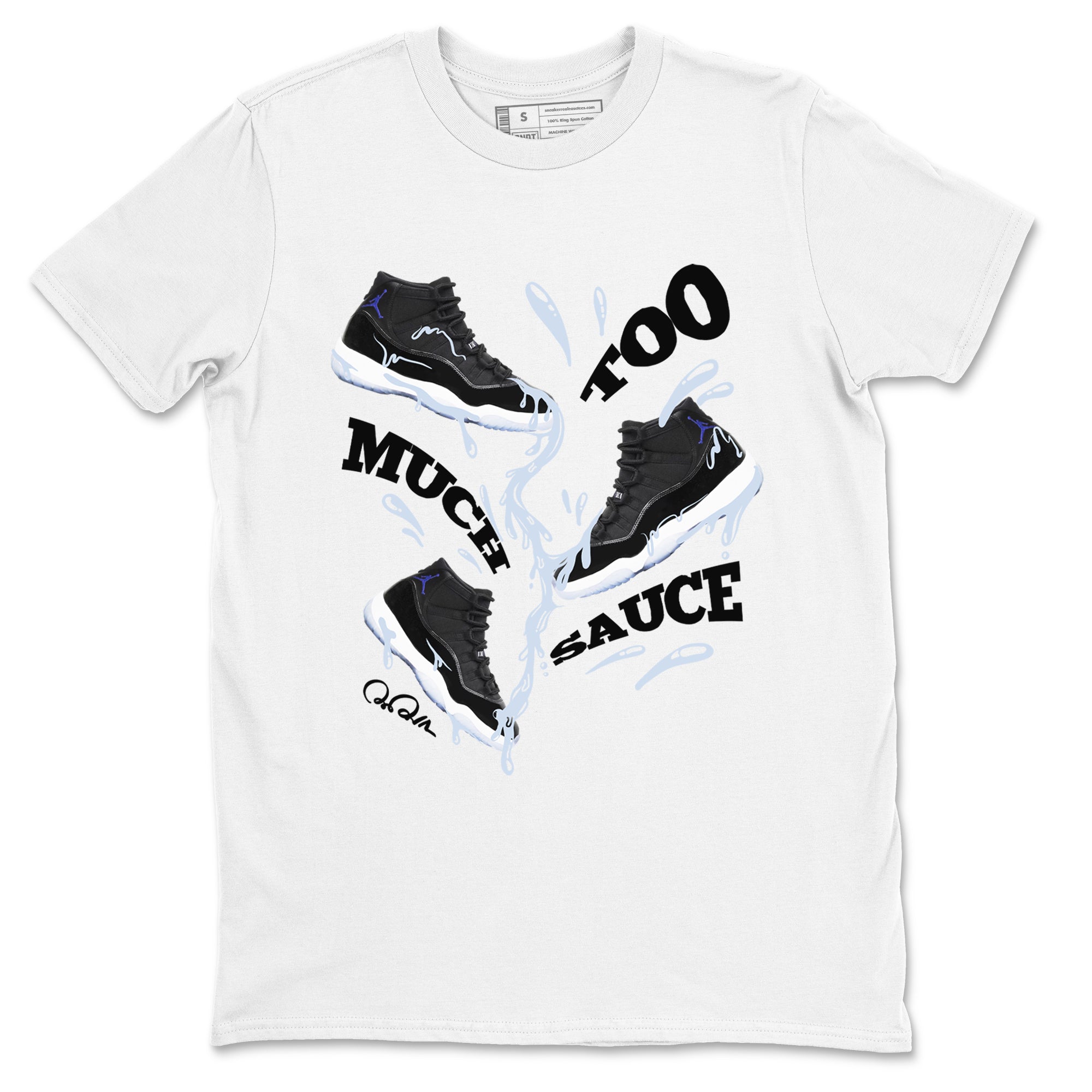 Too Much Sauce snkmatch Tee - Air Jordan 11 Black and Varsity Royal