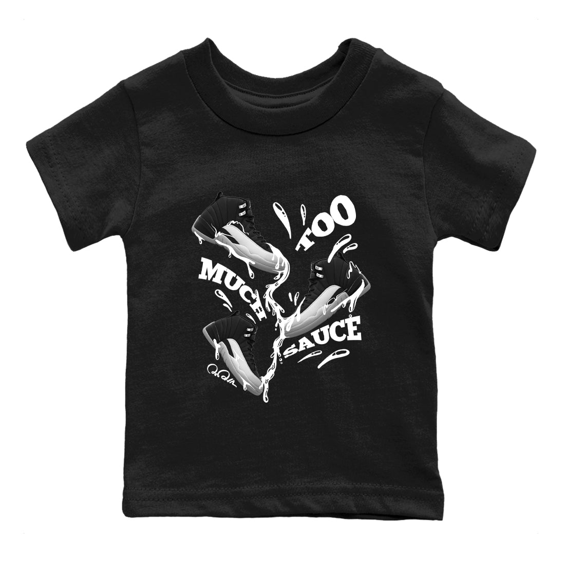 Too Much Sauce snkmatch Tees Kids - Air Jordan 12 Black Wolf Grey