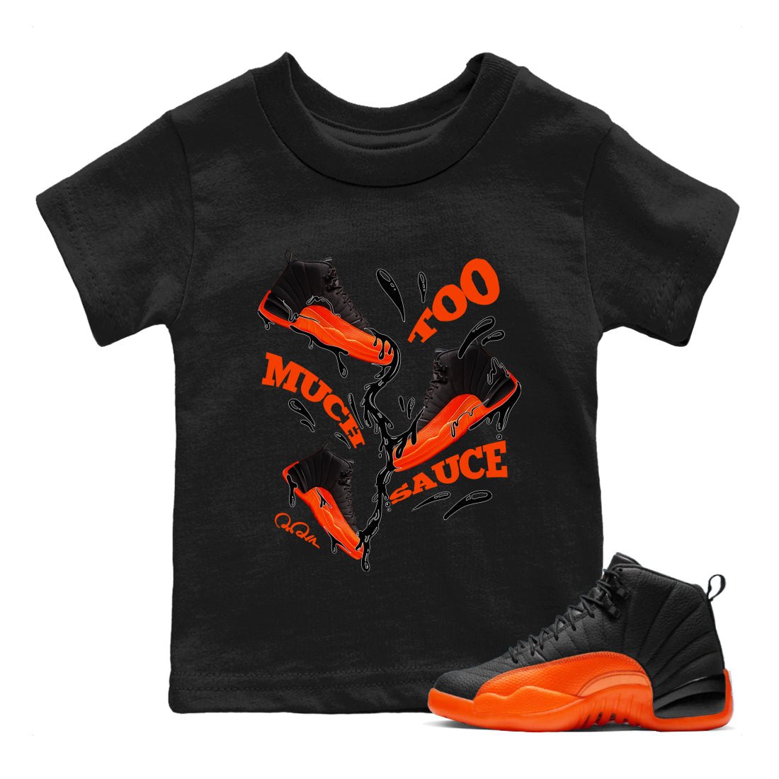 Too Much Sauce Kids Tops - Air Jordan 12 Brilliant Orange