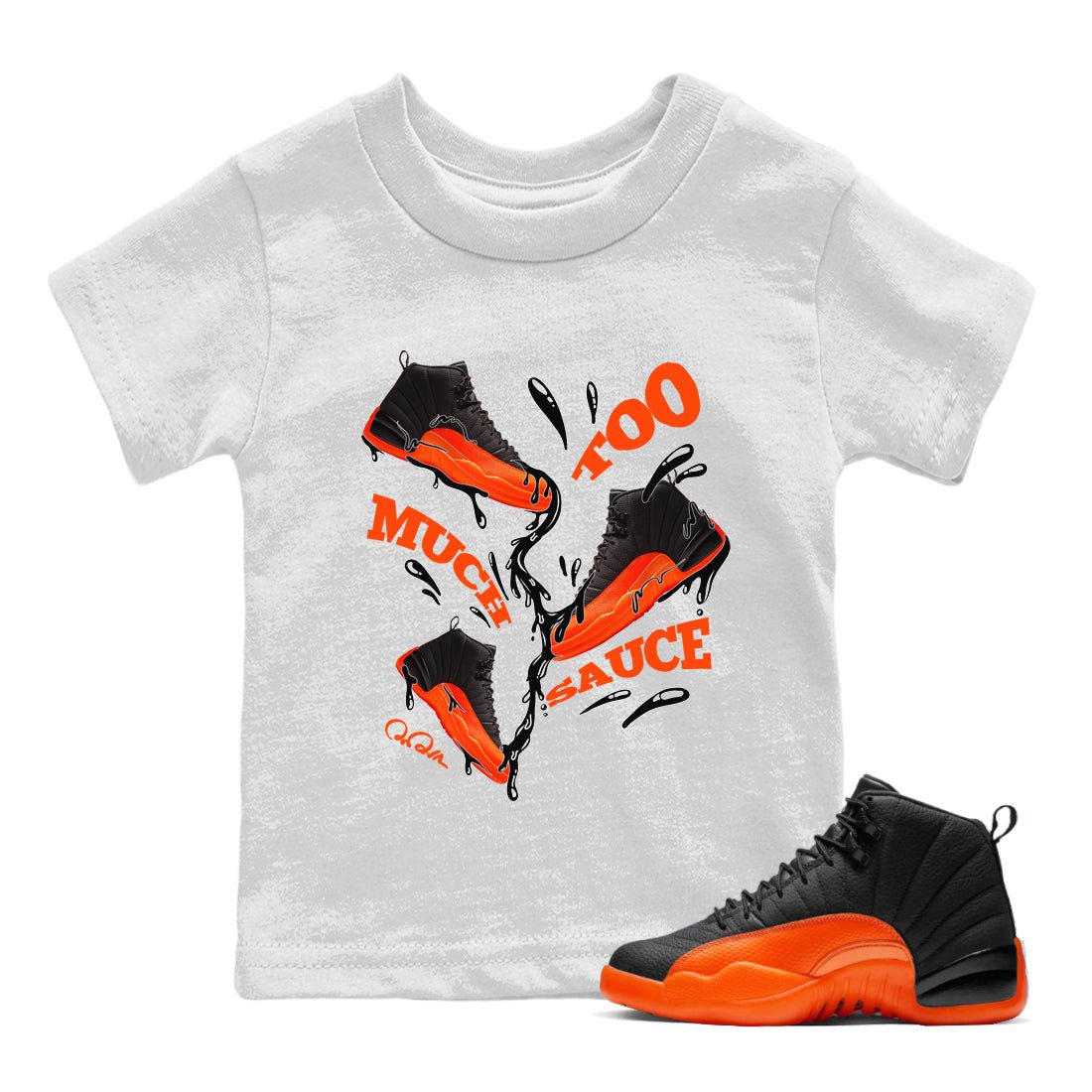 Too Much Sauce Kids Tops - Air Jordan 12 Brilliant Orange