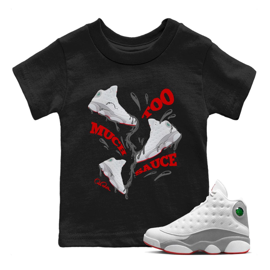 Too Much Sauce Kids Tops - Air Jordan 13 Wolf Grey