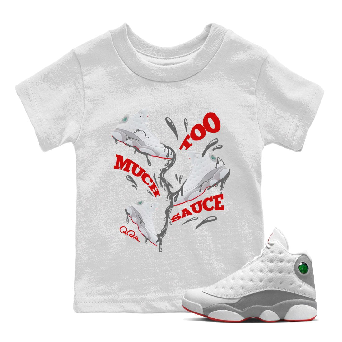 Too Much Sauce Kids Tops - Air Jordan 13 Wolf Grey
