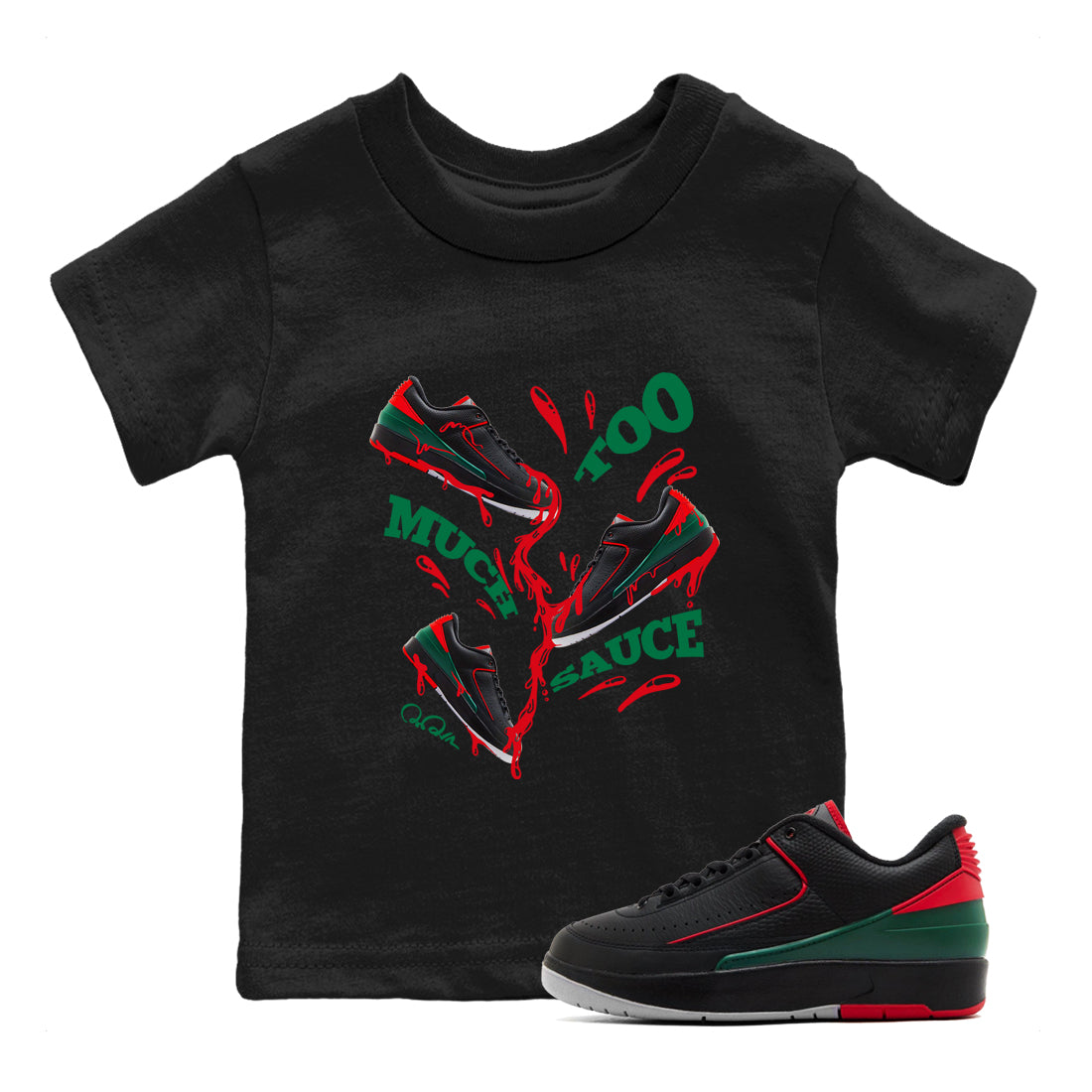 Too Much Sauce snkmatch Tee Kids - Air Jordan 2 Christmas