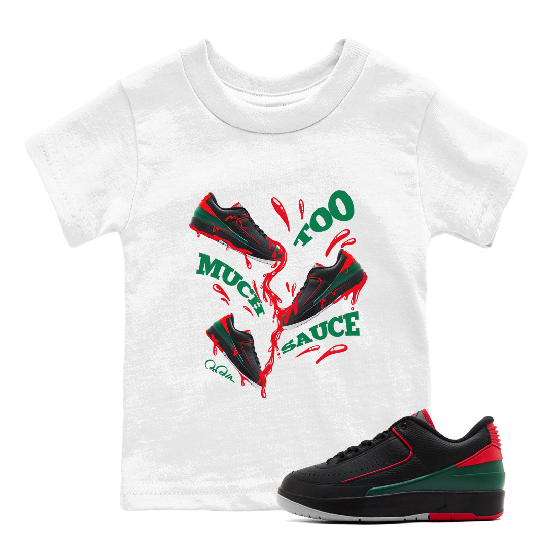 Too Much Sauce snkmatch Tee Kids - Air Jordan 2 Christmas