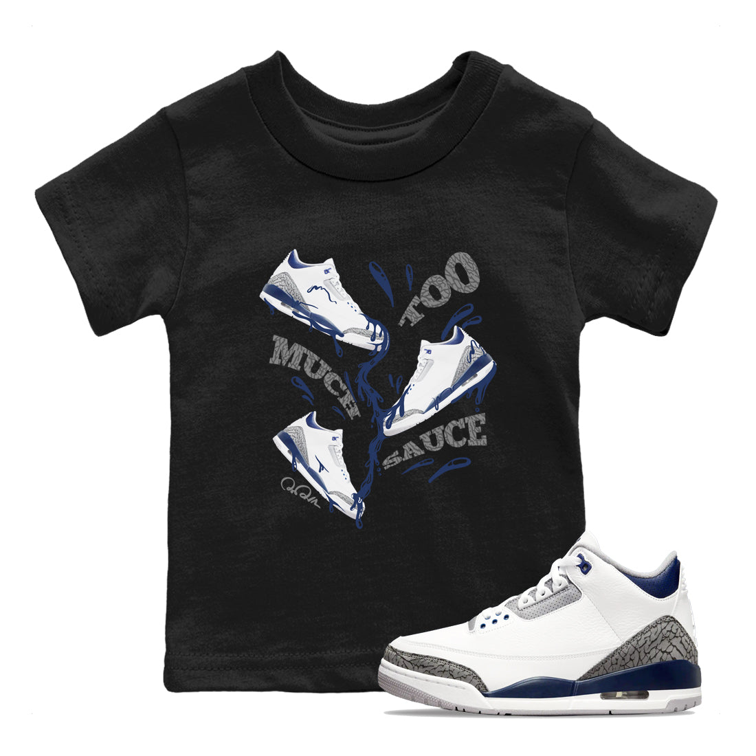 Too Much Sauce snkmatch Tees Kids - Air Jordan 3 Midnight Navy 2023
