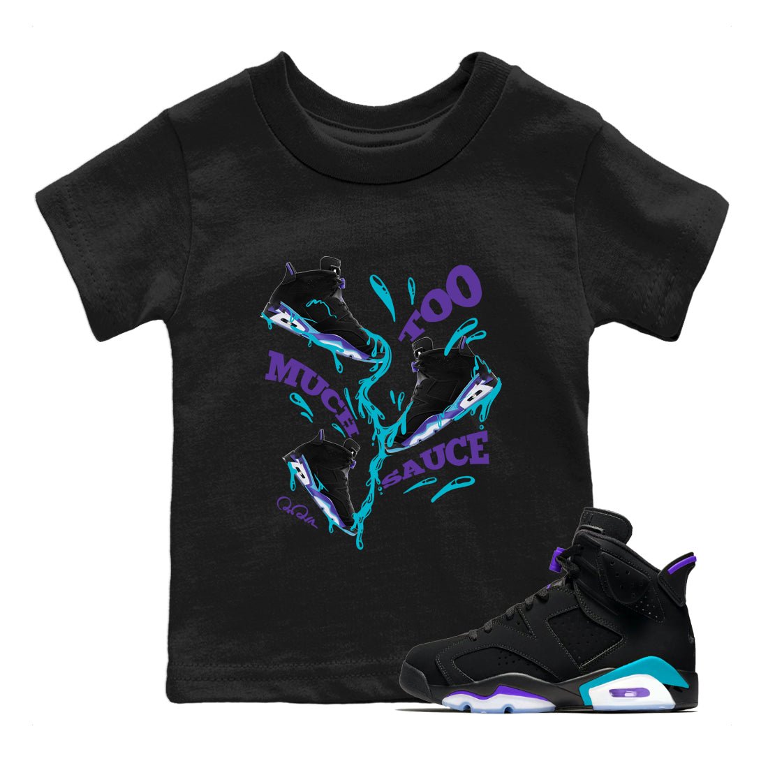 Too Much Sauce Kids Tops - Air Jordan 6 Aqua