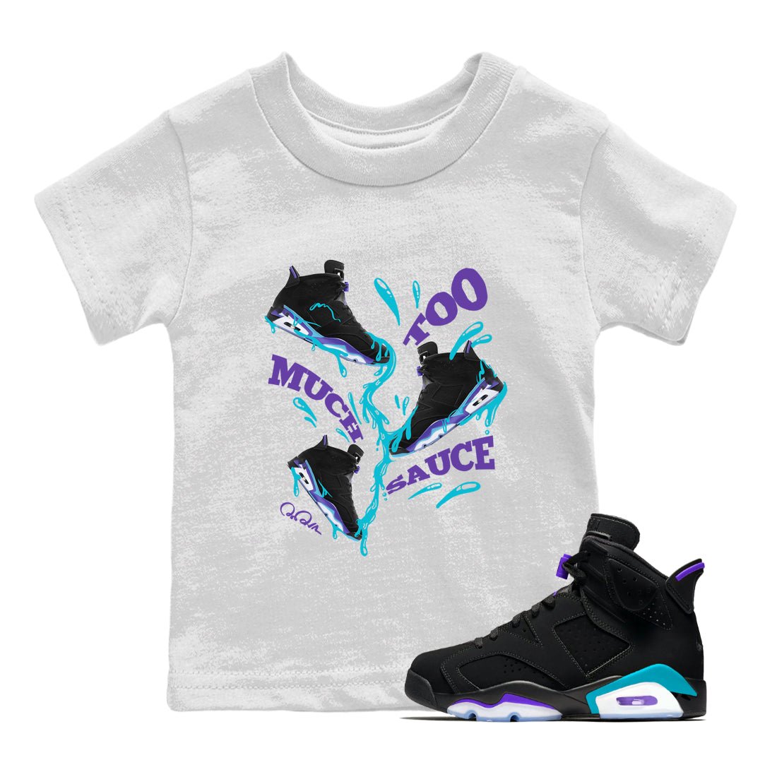 Too Much Sauce Kids Tops - Air Jordan 6 Aqua
