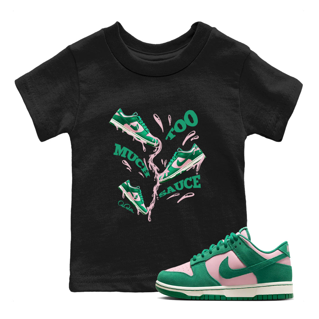Too Much Sauce snkmatch Tees Kids - Dunk Medium Soft Pink Malachite