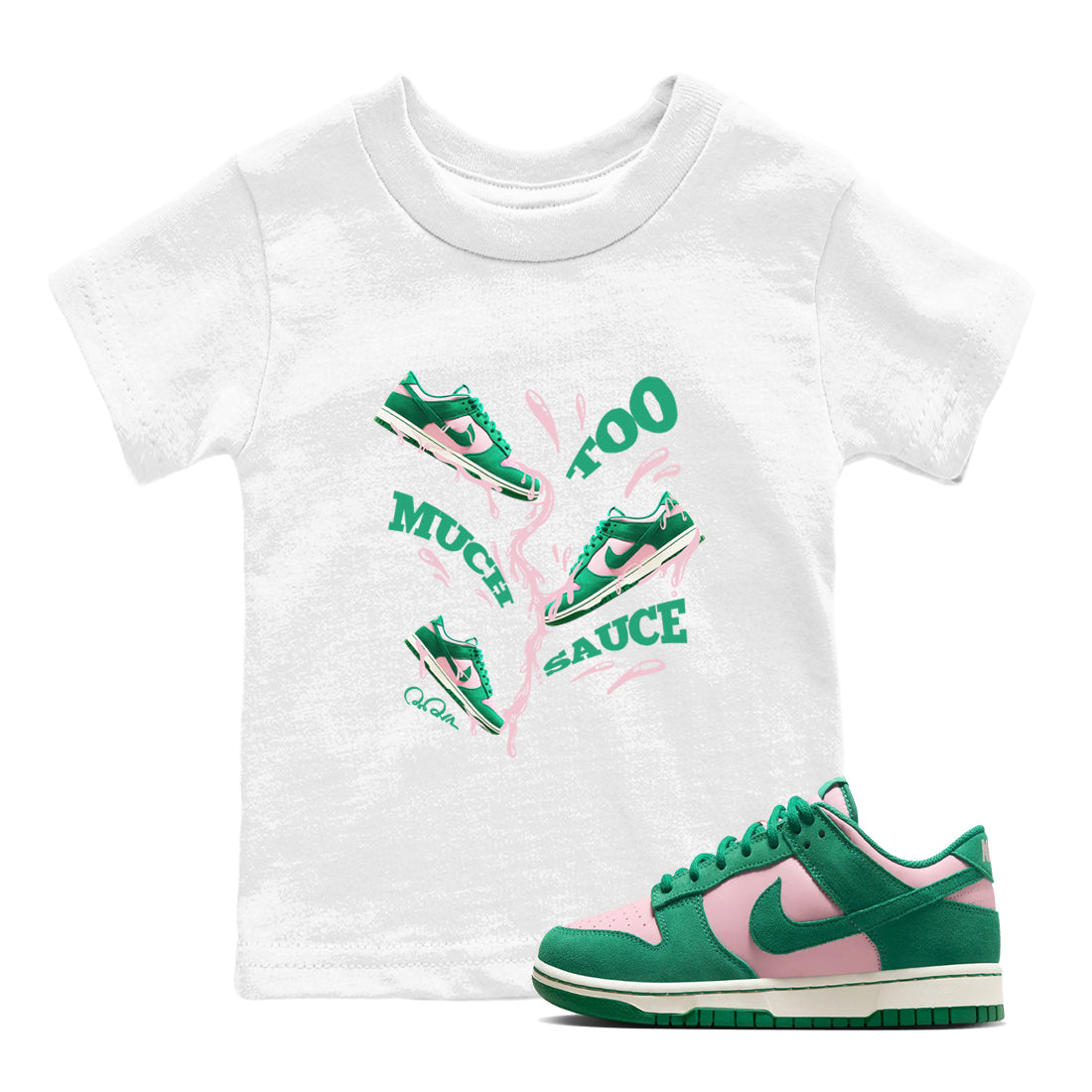 Too Much Sauce snkmatch Tees Kids - Dunk Medium Soft Pink Malachite