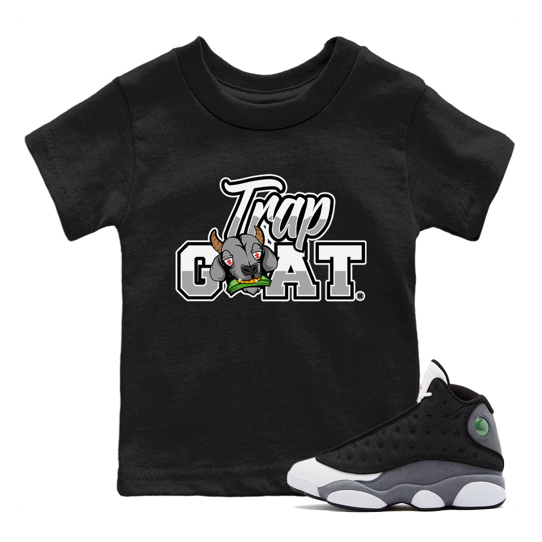 Trap Goat Kids Tops - Air Jordan 13 Black Flint