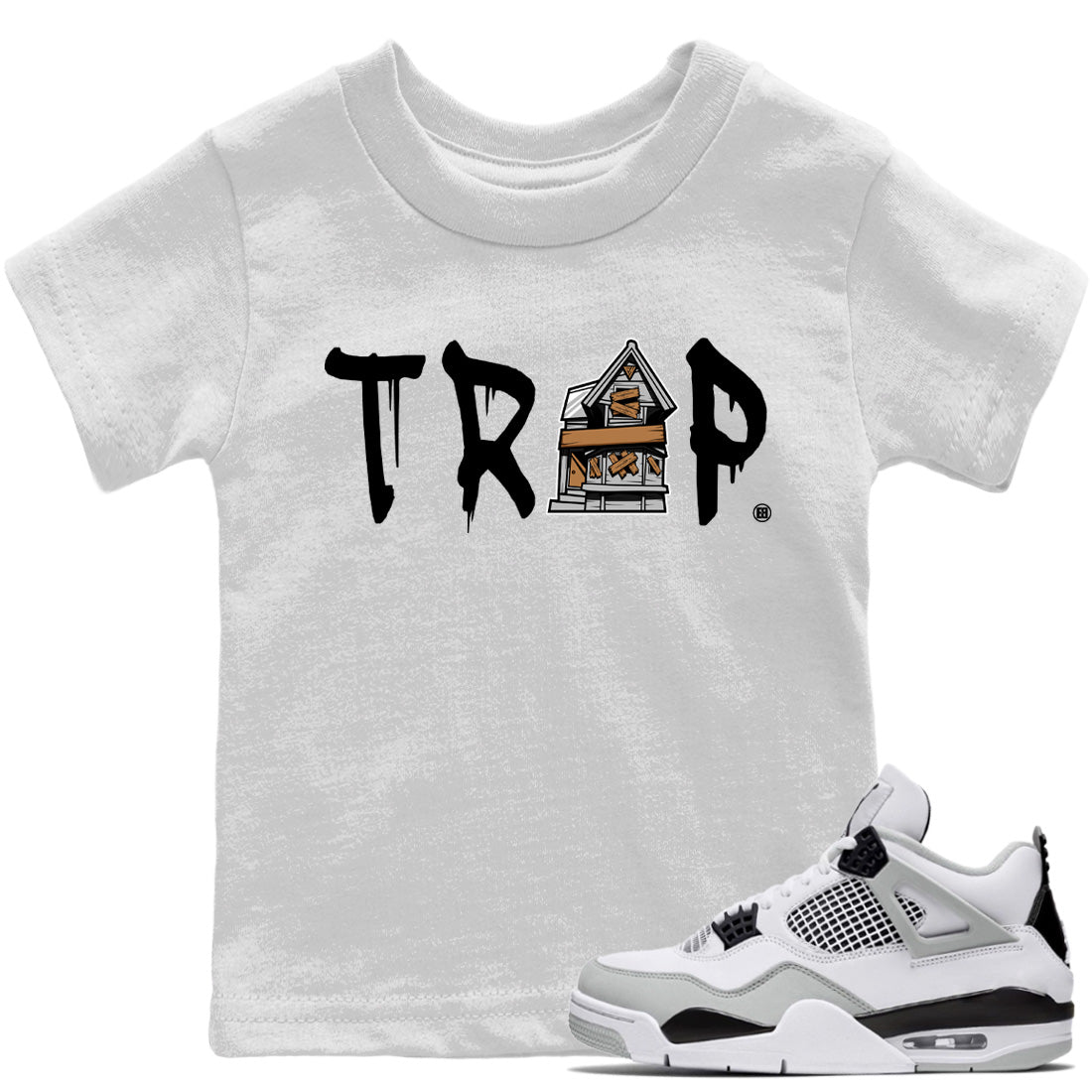 Trap House Kids Tops - Air Jordan 4 Military Black