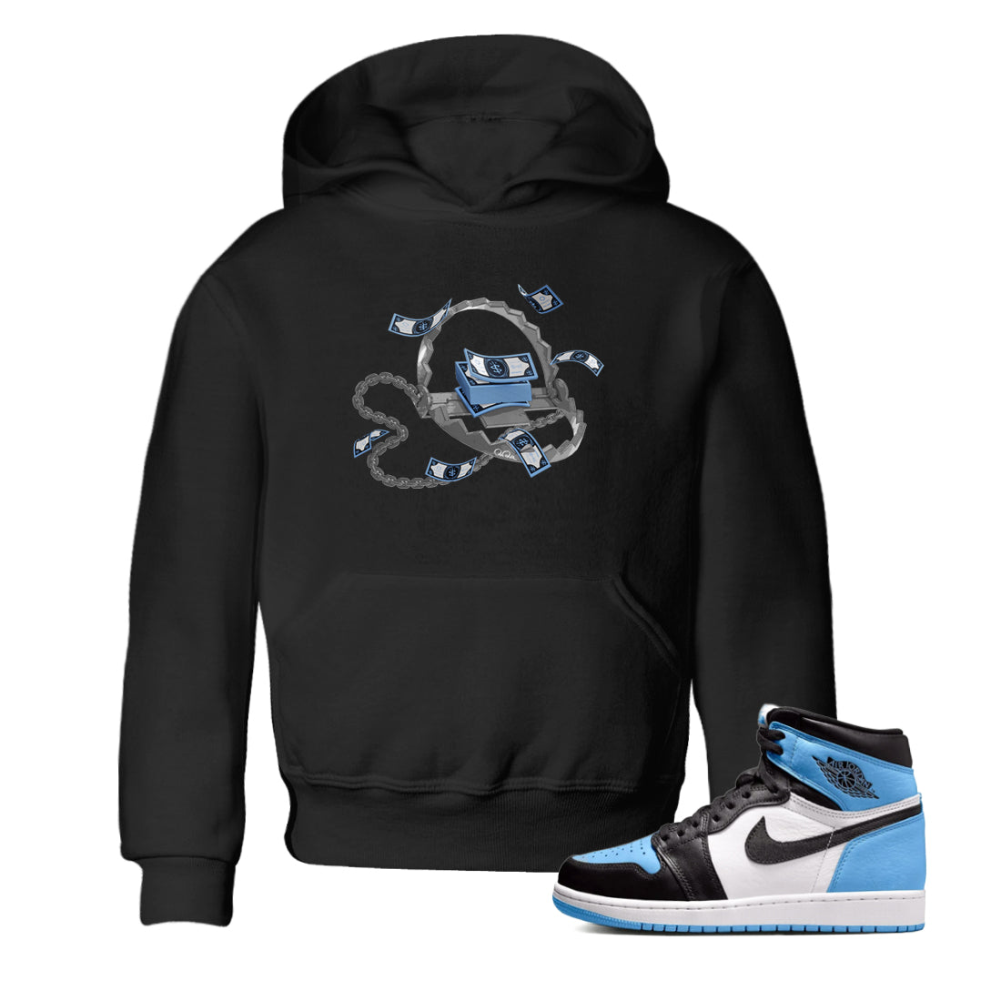 Trap Money Kids Tops - Air Jordan 1 UNC Toe