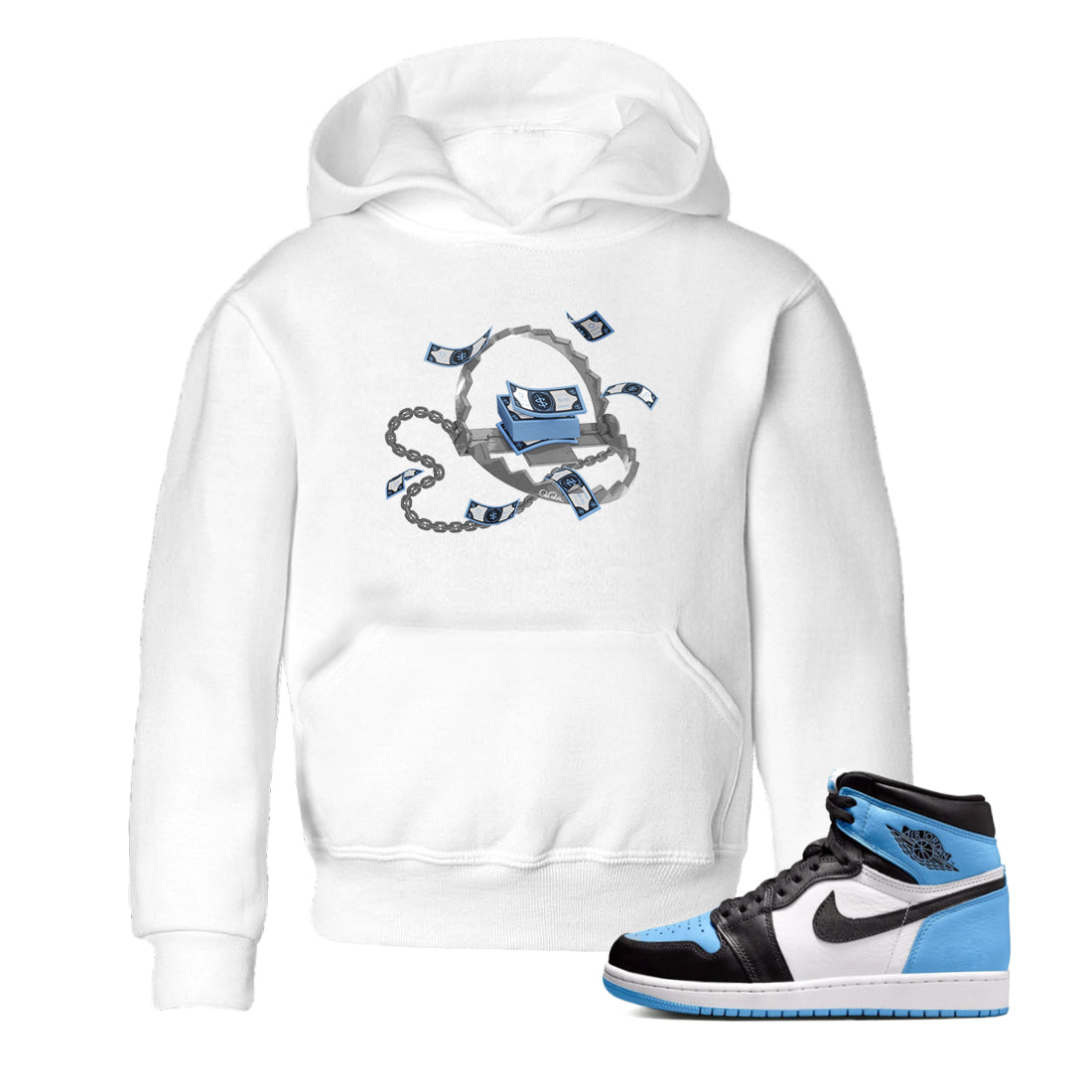 Trap Money Kids Tops - Air Jordan 1 UNC Toe