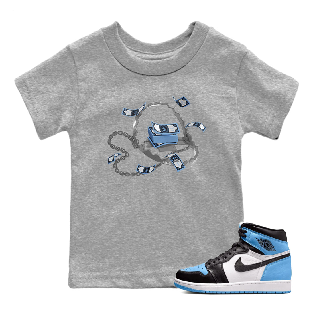 Trap Money Kids Tops - Air Jordan 1 UNC Toe