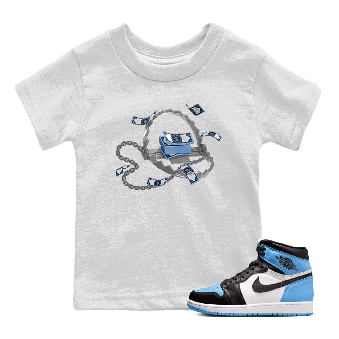 Trap Money Kids Tops - Air Jordan 1 UNC Toe