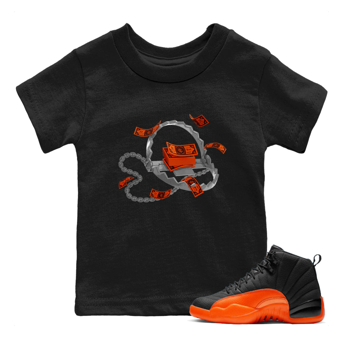 Trap Money Kids Tops - Air Jordan 12 Brilliant Orange