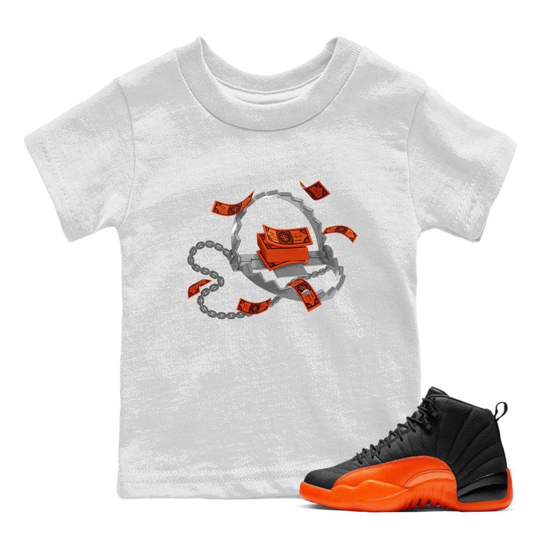 Trap Money Kids Tops - Air Jordan 12 Brilliant Orange