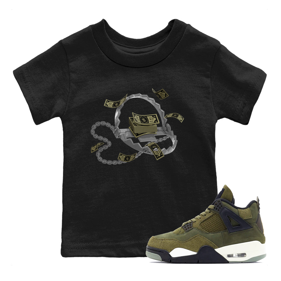 Trap Money snkmatch Tee Kids - Air Jordan 4 Medium Olive