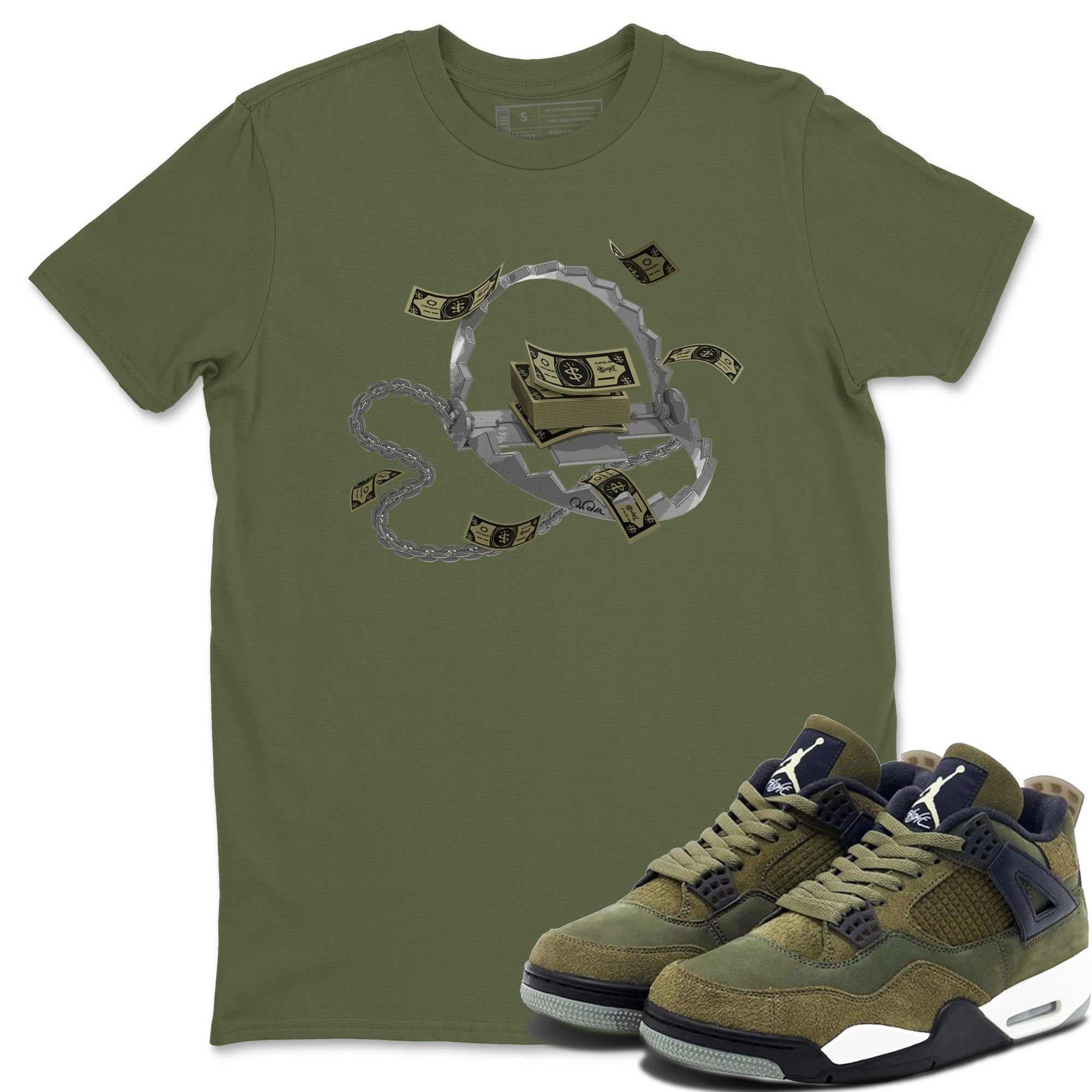 Trap Money snkmatch Tee - Air Jordan 4 Medium Olive