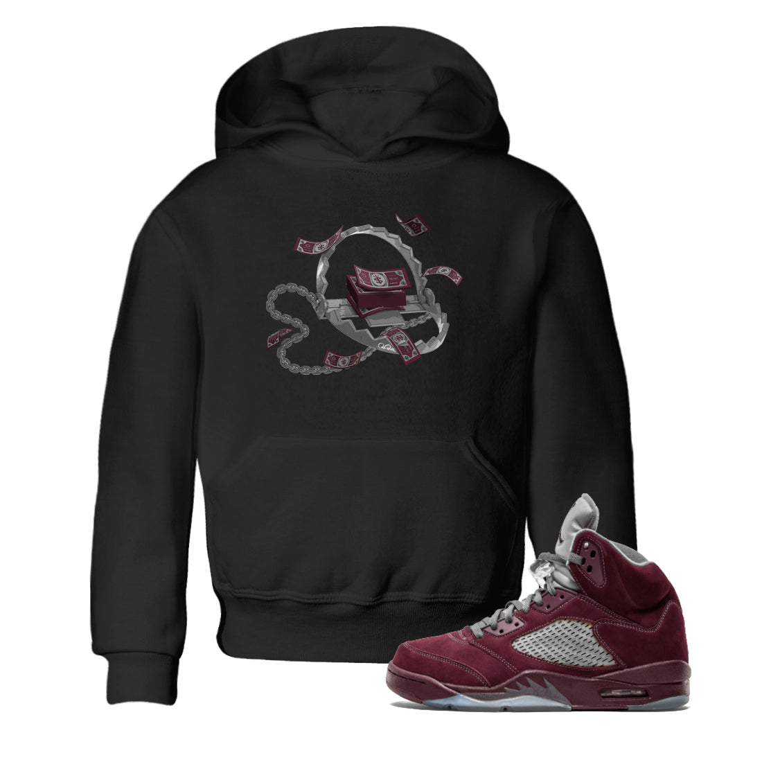 Trap Money Kids Tops - Air Jordan 5 Burgundy