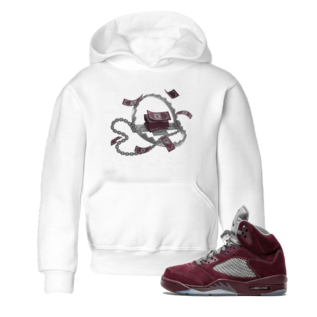 Trap Money Kids Tops - Air Jordan 5 Burgundy