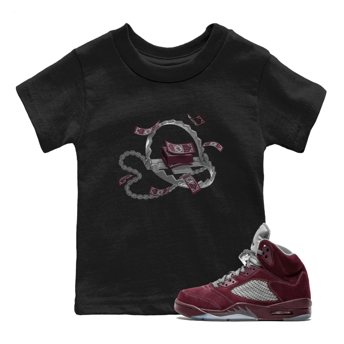 Trap Money Kids Tops - Air Jordan 5 Burgundy