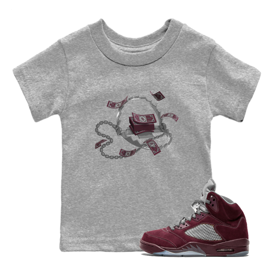Trap Money Kids Tops - Air Jordan 5 Burgundy