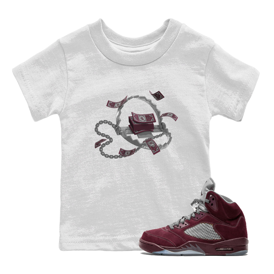 Trap Money Kids Tops - Air Jordan 5 Burgundy
