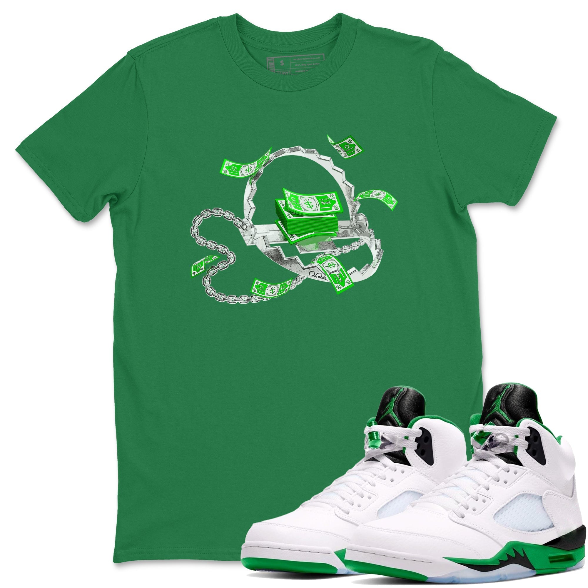 Trap Money snkmatch Tees - Air Jordan 5 Lucky Green