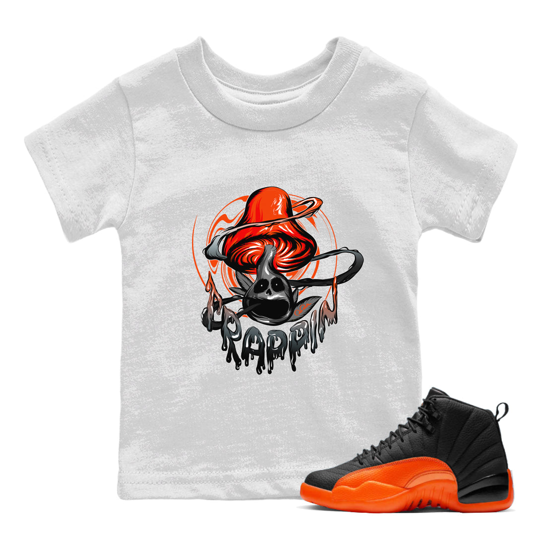 Trippin Mushroom Kids Tops - Air Jordan 12 Brilliant Orange