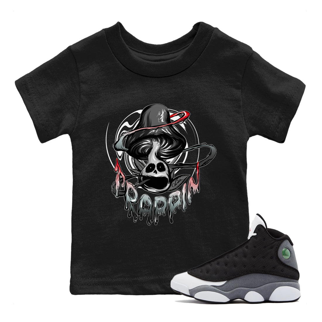 Trippin Mushroom Kids Tops - Air Jordan 13 Black Flint
