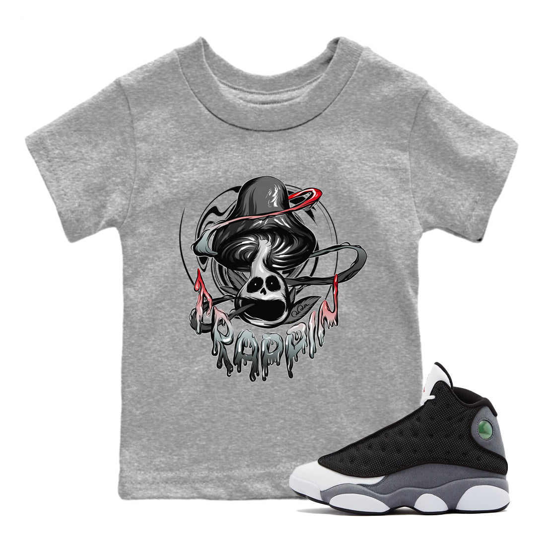 Trippin Mushroom Kids Tops - Air Jordan 13 Black Flint