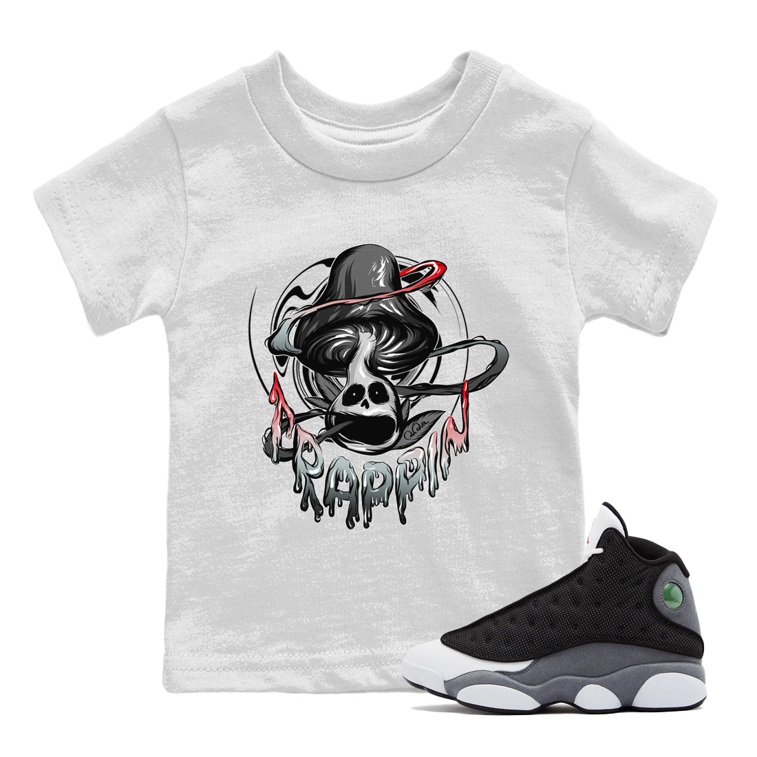 Trippin Mushroom Kids Tops - Air Jordan 13 Black Flint