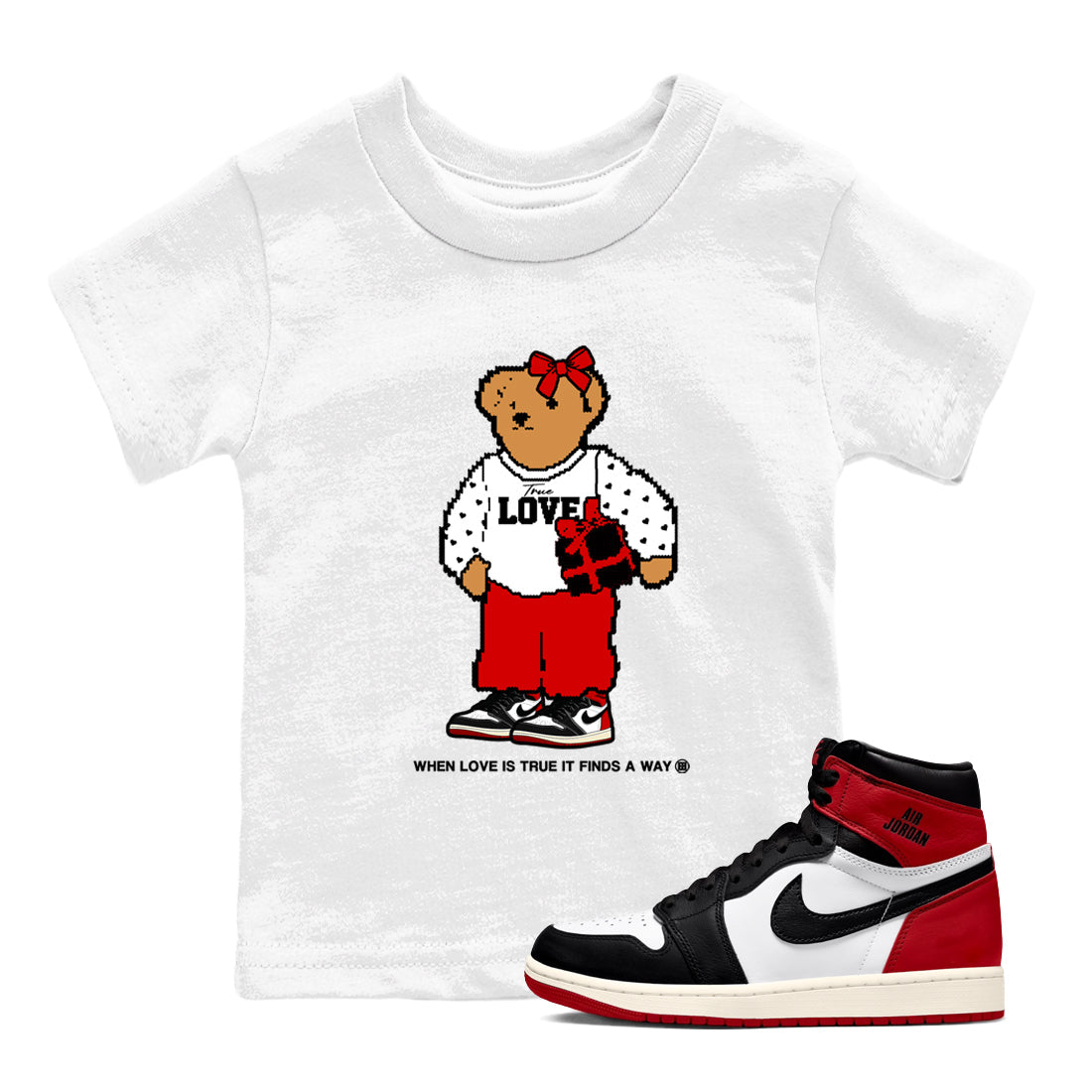 True Love Bear snkmatch Tees Kids - Air Jordan 1 Black Toe Reimagined