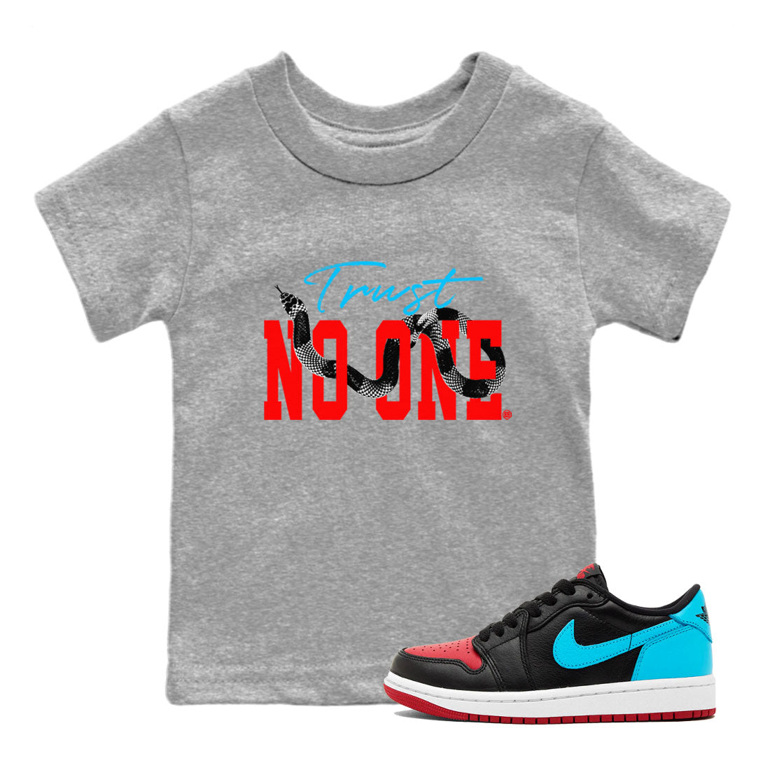 Trust No One snkmatch Tee Kids - Air Jordan 1 UNC to Chicago