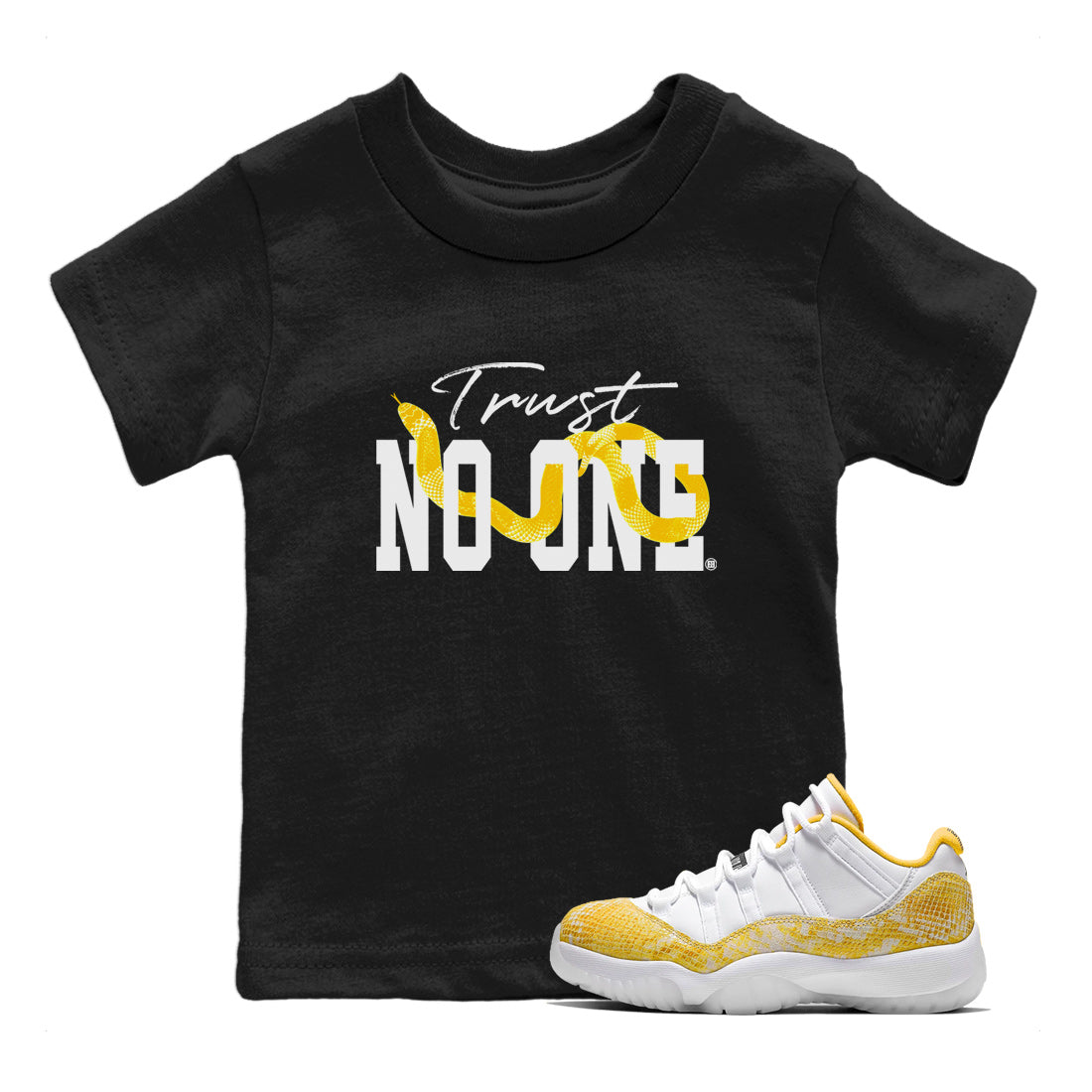 Trust No One Kids Tops - Air Jordan 11 Yellow Python
