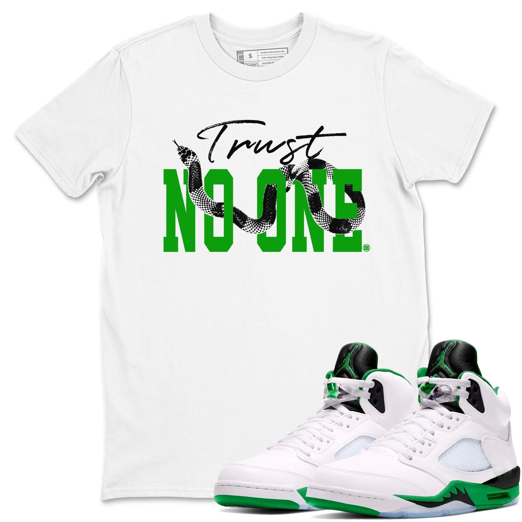 Trust No One snkmatch Tees - Air Jordan 5 Lucky Green
