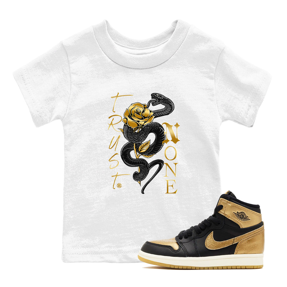 Trust None snkmatch Tees Kids - Air Jordan 1 Black Metallic Gold