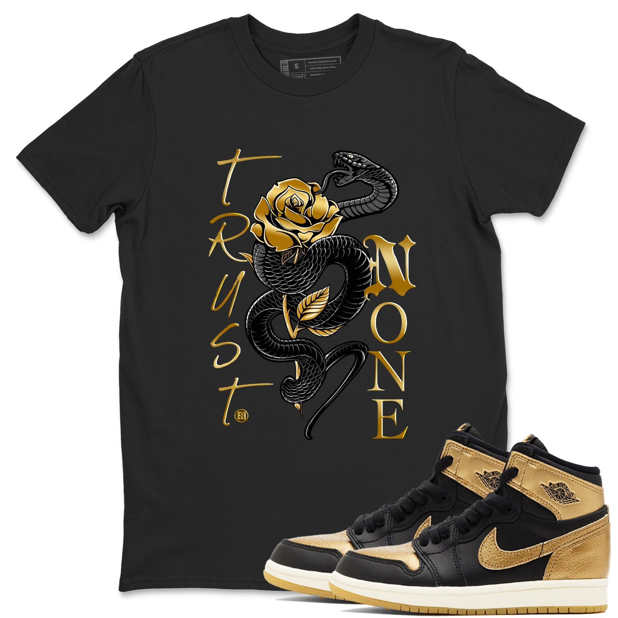 Trust None snkmatch Tees - Air Jordan 1 Black Metallic Gold