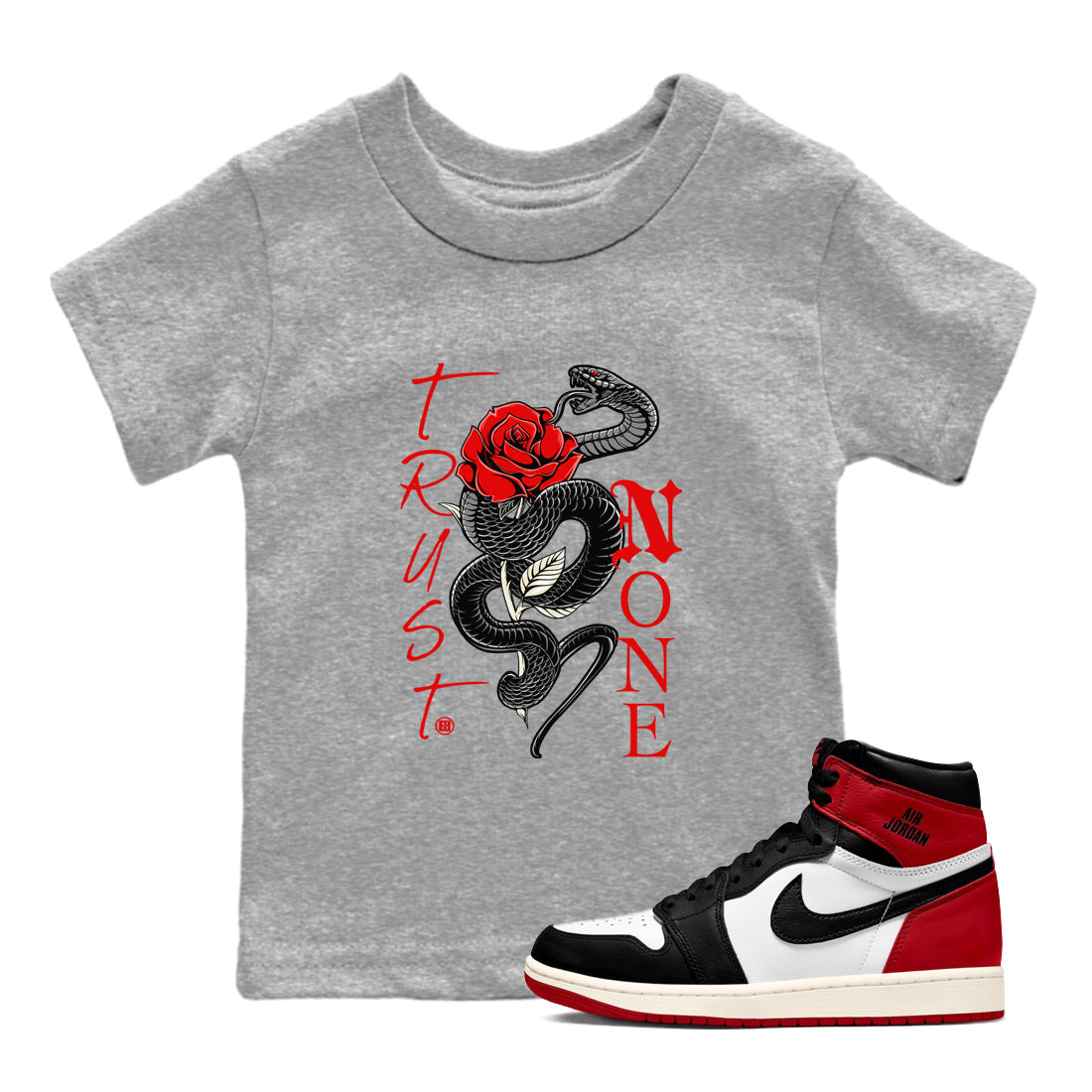 Trust None snkmatch Tees Kids - Air Jordan 1 Black Toe Reimagined