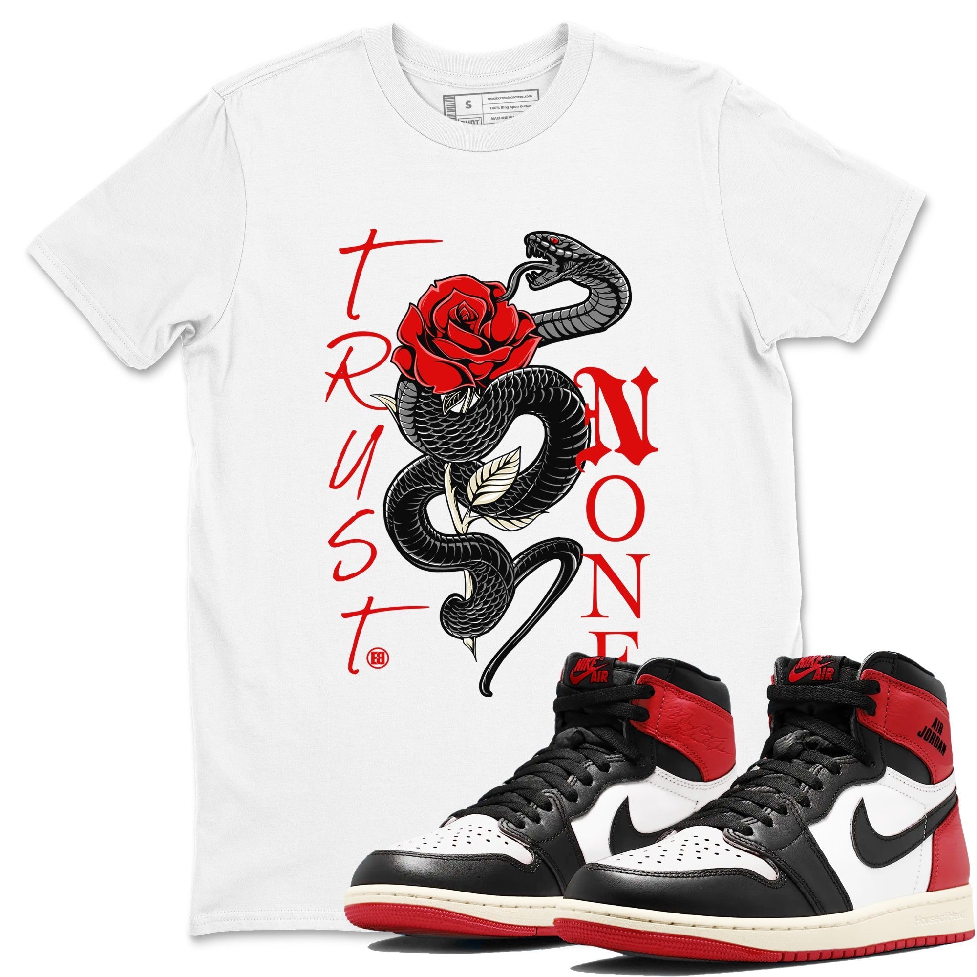 Trust None snkmatch Tees - Air Jordan 1 Black Toe Reimagined