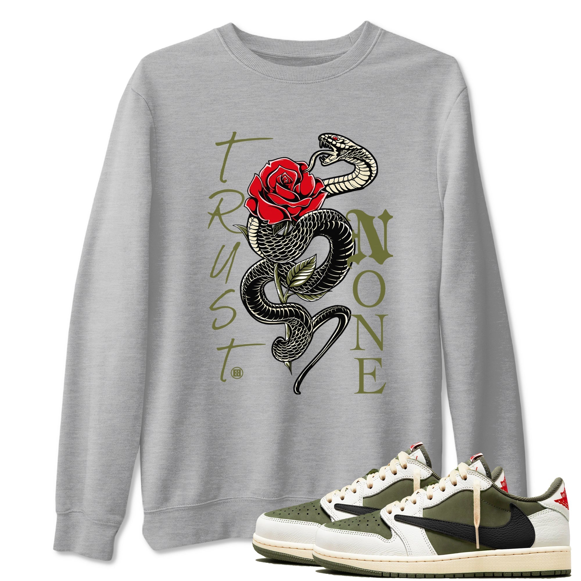 Trust None snkmatch Tees - Air Jordan 1 Travis Scott Medium Olive