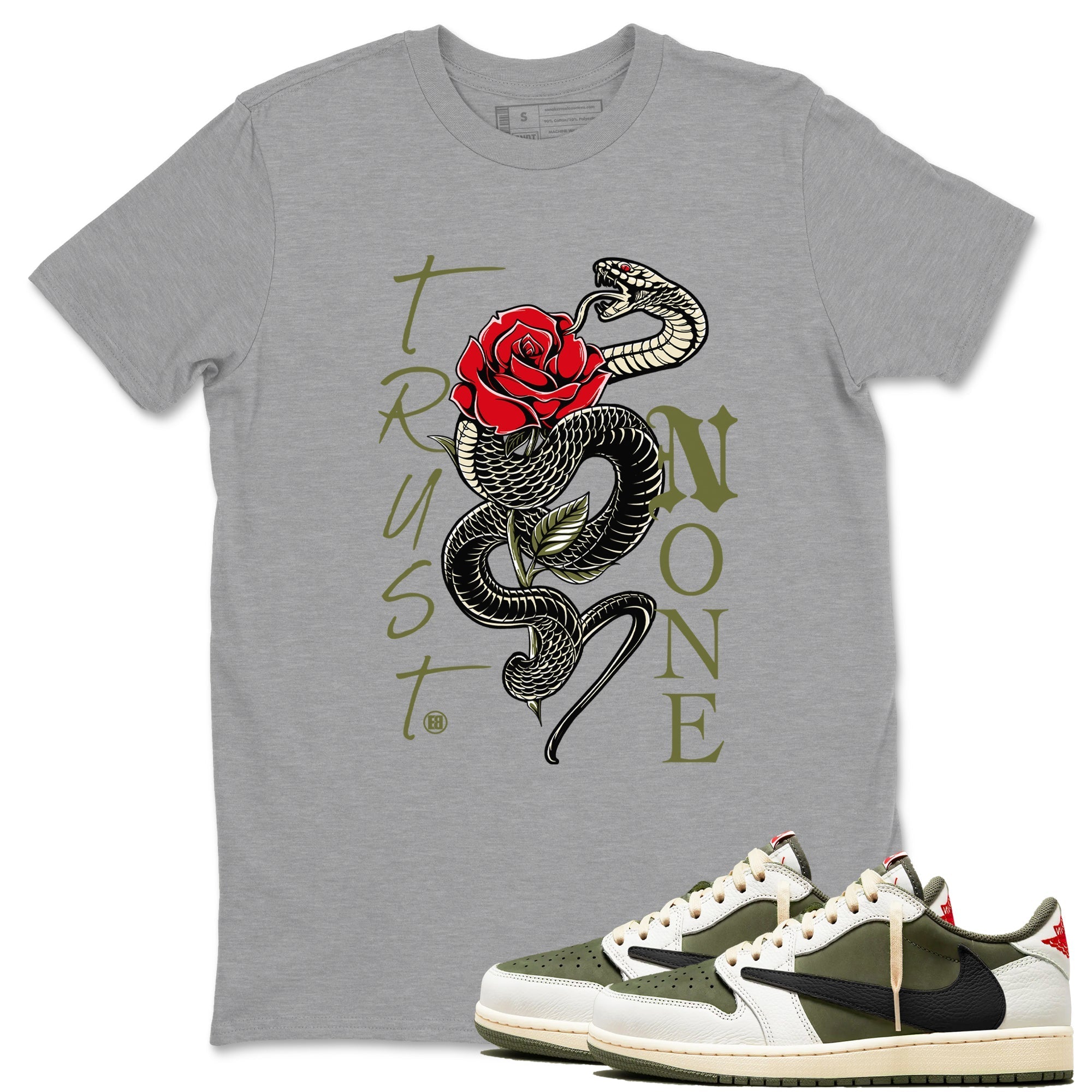 Trust None snkmatch Tees - Air Jordan 1 Travis Scott Medium Olive