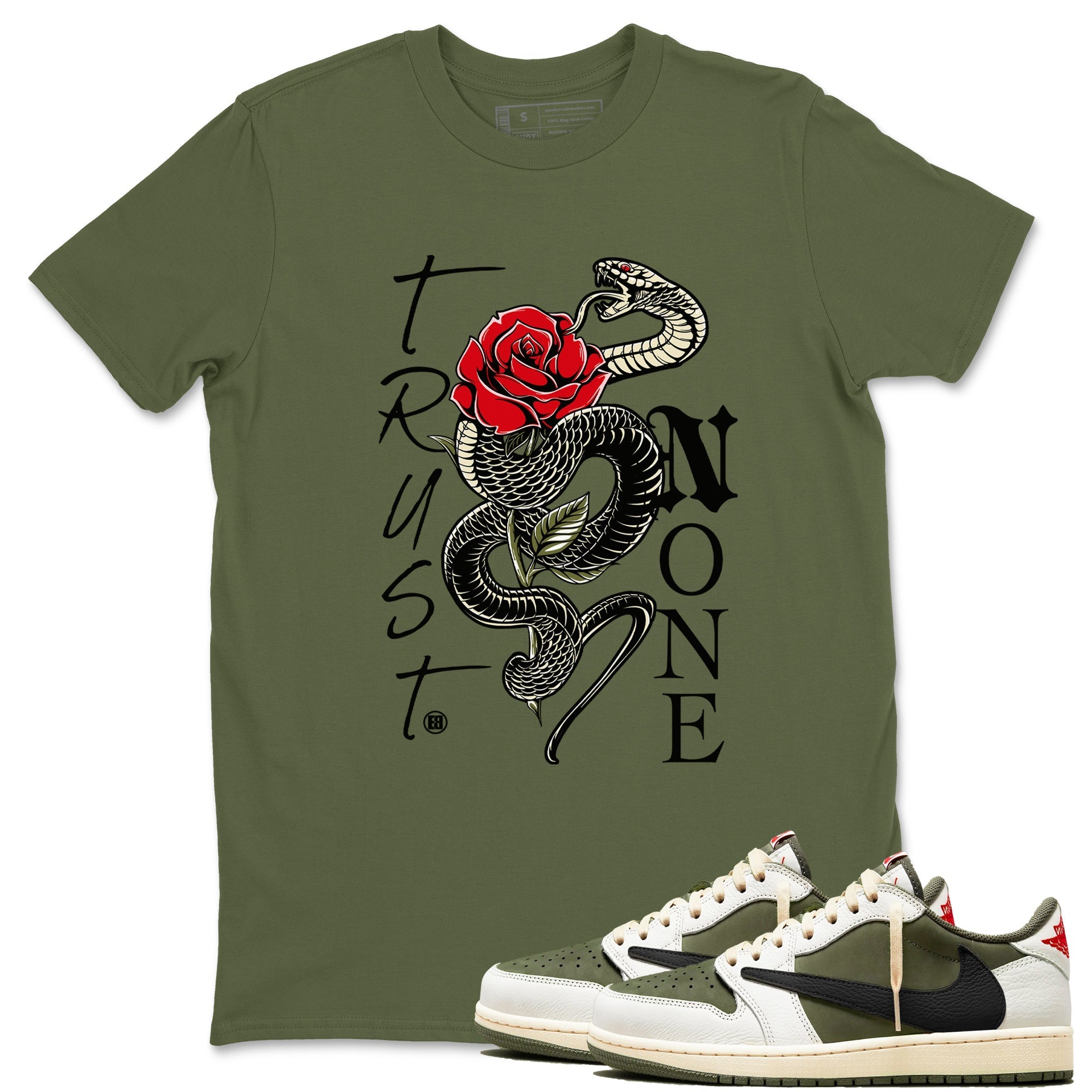 Trust None snkmatch Tees - Air Jordan 1 Travis Scott Medium Olive