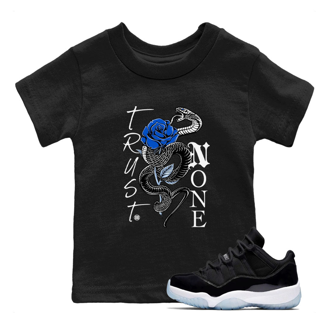 Trust None snkmatch Tees Kids - Air Jordan 11 Black and Varsity Royal