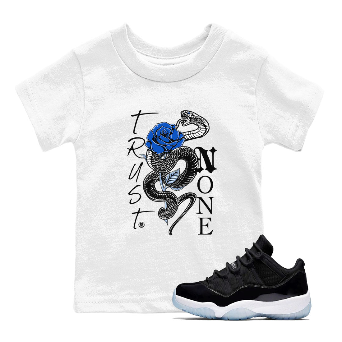 Trust None snkmatch Tees Kids - Air Jordan 11 Black and Varsity Royal