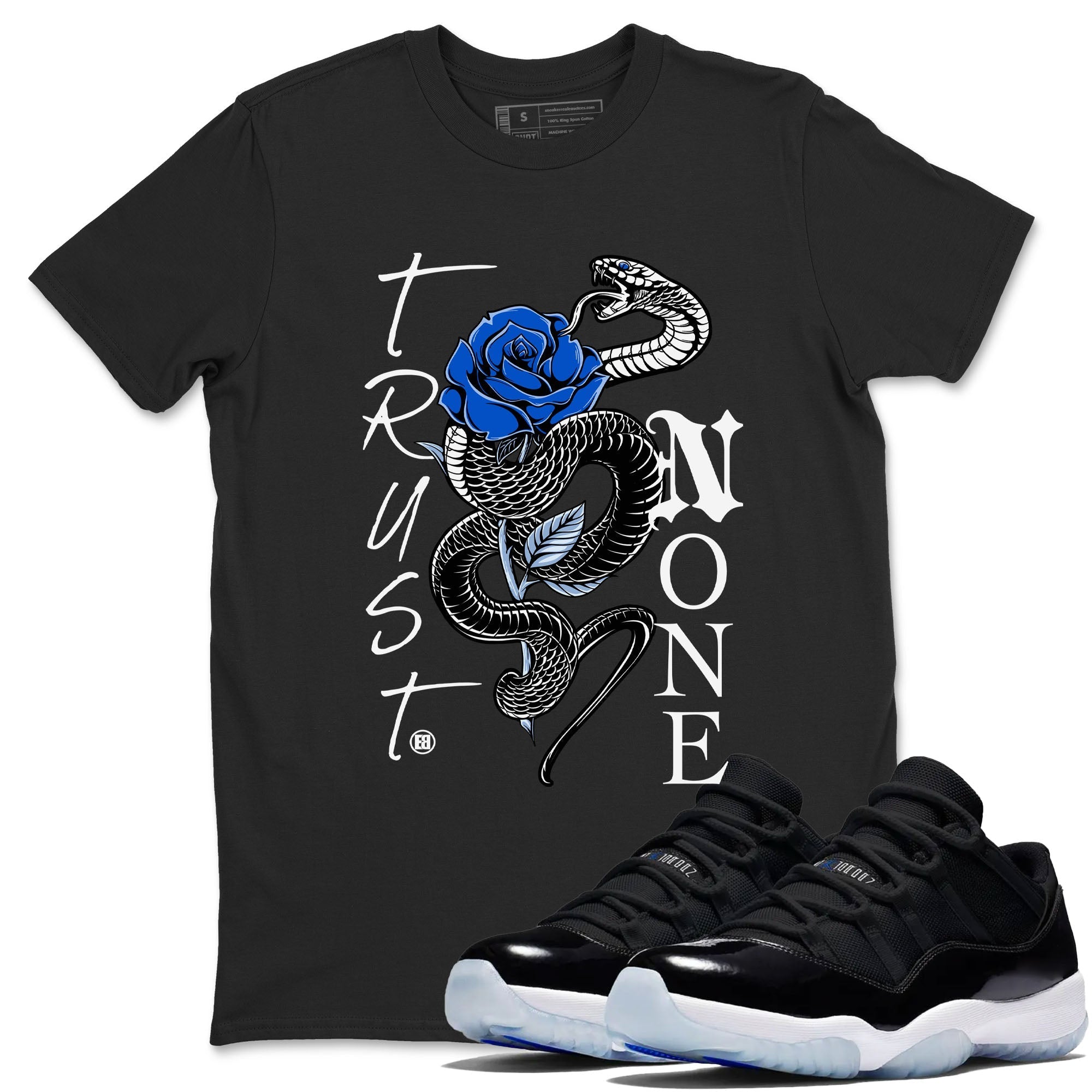 Trust None snkmatch Tees - Air Jordan 11 Black and Varsity Royal