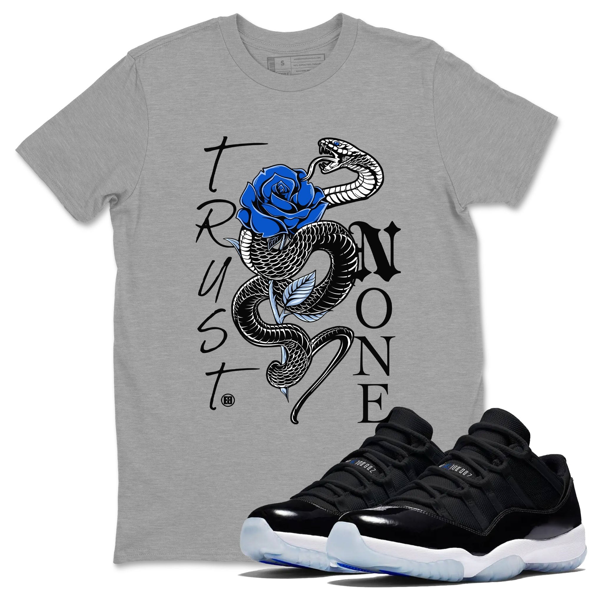 Trust None snkmatch Tees - Air Jordan 11 Black and Varsity Royal
