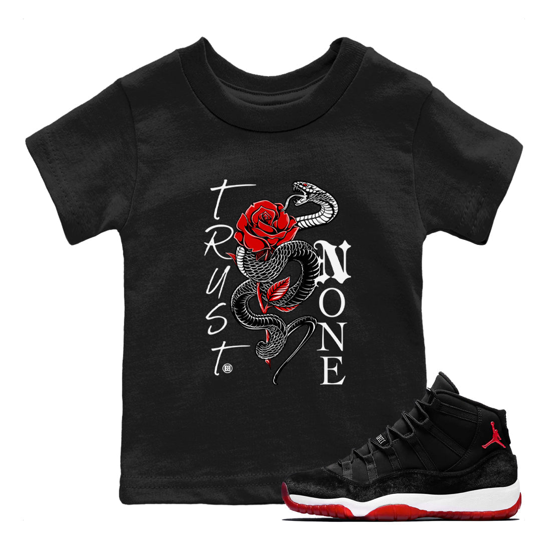 Trust None snkmatch Tees Kids - Air Jordan 11 Bred Velvet