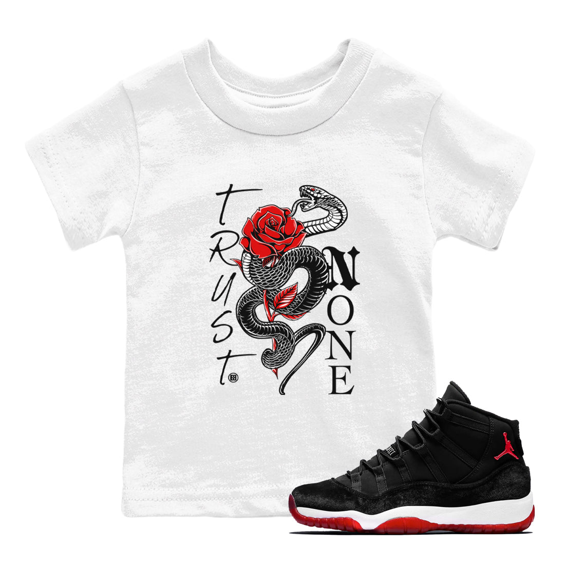 Trust None snkmatch Tees Kids - Air Jordan 11 Bred Velvet